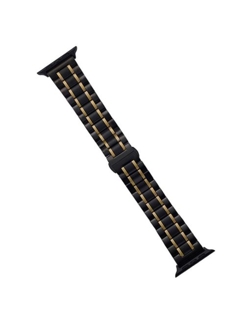 Watch Band for Apple Watch Series 10 42mm / 9 8 7 41mm / SE (2023) SE (2022) SE 6 5 4 40mm / 3 2 1 38mm 5-Beads 22mm Wrist Strap - Black+Gold