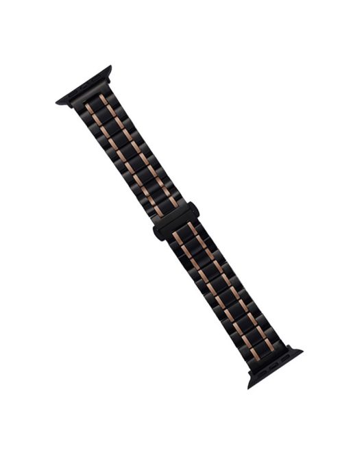 Watch Band for Apple Watch Series 10 42mm / 9 8 7 41mm / SE (2023) SE (2022) SE 6 5 4 40mm / 3 2 1 38mm 5-Beads 22mm Wrist Strap - Black+Rose Gold