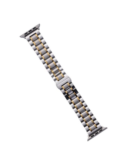 Watch Band for Apple Watch Series 10 42mm / 9 8 7 41mm / SE (2023) SE (2022) SE 6 5 4 40mm / 3 2 1 38mm 5-Beads 22mm Wrist Strap - Silver+Gold