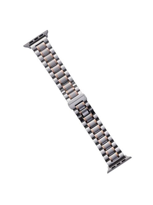 Watch Band for Apple Watch Series 10 42mm / 9 8 7 41mm / SE (2023) SE (2022) SE 6 5 4 40mm / 3 2 1 38mm 5-Beads 22mm Wrist Strap - Silver+Rose Gold