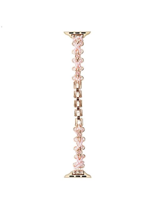 Watch Band for Apple Watch Series 10 42mm / 9 8 7 41mm / SE (2023) SE (2022) SE 6 5 4 40mm / 3 2 1 38mm Butterfly Pearl Strap - Rose Gold