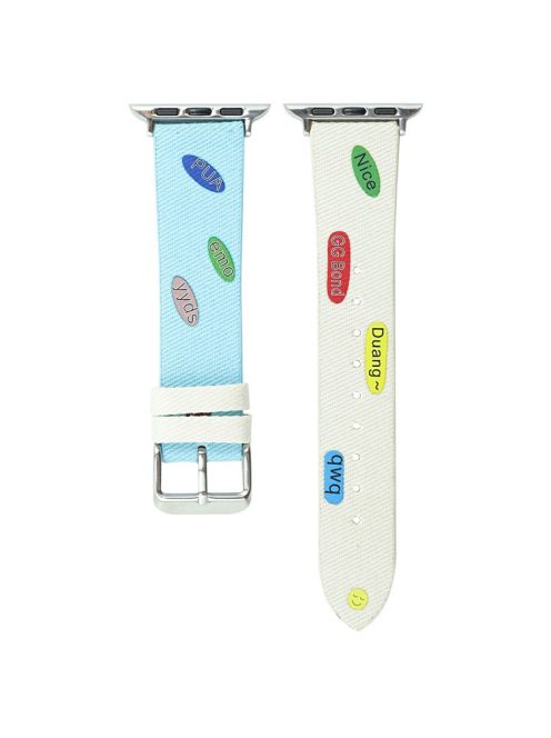 Watch Band for Apple Watch Series 10 42mm / 9 8 7 41mm / SE (2023) SE (2022) SE 6 5 4 40mm / 3 2 1 38mm Canvas Wrist Strap - Baby Blue+White