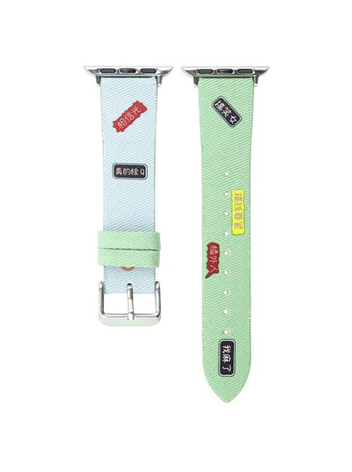 Watch Band for Apple Watch Series 10 42mm / 9 8 7 41mm / SE (2023) SE (2022) SE 6 5 4 40mm / 3 2 1 38mm Canvas Wrist Strap - Light Blue+Green