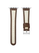 Watch Band for Apple Watch Series 10 42mm / 9 8 7 41mm / SE (2023) SE (2022) SE 6 5 4 40mm / 3 2 1 38mm Cow Leather+Fabric Wrist Strap - Dark Brown / White