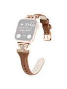 Watch Band for Apple Watch Series 10 42mm / 9 8 7 41mm / SE (2023) SE (2022) SE 6 5 4 40mm / 3 2 1 38mm Genuine Cow Leather Rhinestone Decor Strap with Rose Gold Buckle - Brown