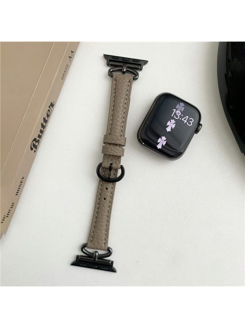 Watch Band For Apple Watch Series 10 42mm / 9 8 7 41mm / SE (2023) SE (2022) SE 6 5 4 40mm / 3 2 1 38mm Genuine Cow Leather Strap - Coffee+Black Buckle