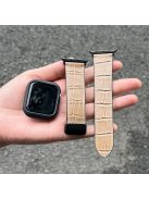 Watch Band for Apple Watch Series 10 42mm / 9 8 7 41mm / SE (2023) SE (2022) SE 6 5 4 40mm / 3 2 1 38mm Genuine Cow Leather Strap Bamboo Pattern - Yellow