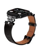 Watch Band for Apple Watch Series 10 42mm / 9 8 7 41mm / SE (2023) SE (2022) SE 6 5 4 40mm / 3 2 1 38mm Genuine Cow Leather Strap with Black Buckle - Black