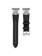 Watch Band for Apple Watch Series 10 42mm / 9 8 7 41mm / SE (2023) SE (2022) SE 6 5 4 40mm / 3 2 1 38mm Genuine Cow Leather Strap with Silver Buckle - Black