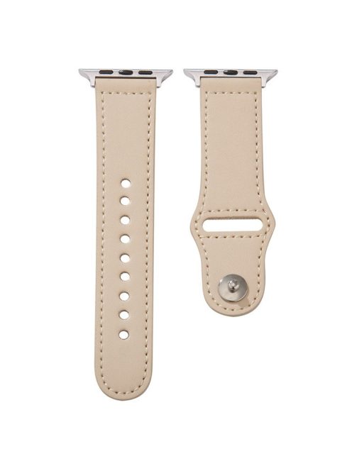 Watch Band for Apple Watch Series 10 42mm / 9 8 7 41mm / SE (2023) SE (2022) SE 6 5 4 40mm / 3 2 1 38mm Genuine Cow Leather Watch Strap - Apricot