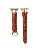 Watch Band for Apple Watch Series 10 42mm / 9 8 7 41mm / SE (2023) SE (2022) SE 6 5 4 40mm / 3 2 1 38mm Leather Wrist Strap - Brown+Gold Buckle