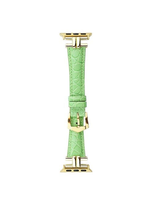 Watch Band for Apple Watch Series 10 42mm / 9 8 7 41mm / SE (2023) SE (2022) SE 6 5 4 40mm / 3 2 1 38mm Leather Wrist Strap - Green+Gold Buckle