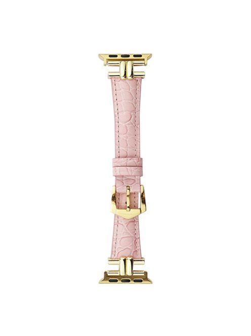 Watch Band for Apple Watch Series 10 42mm / 9 8 7 41mm / SE (2023) SE (2022) SE 6 5 4 40mm / 3 2 1 38mm Leather Wrist Strap - Pink+Gold Buckle