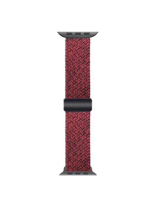 Watch Band for Apple Watch Series 10 42mm / 9 8 7 41mm / SE (2023) SE (2022) SE 6 5 4 40mm / 3 2 1 38mm Magnetic Nylon Braided Wristband - Red+Black