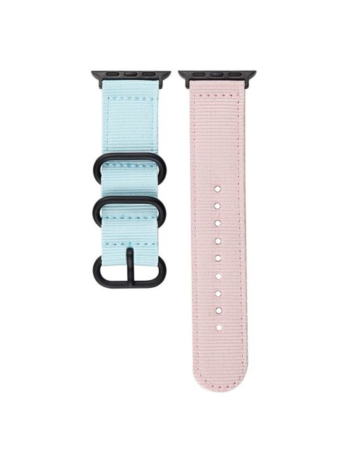 Watch Band for Apple Watch Series 10 42mm / 9 8 7 41mm / SE (2023) SE (2022) SE 6 5 4 40mm / 3 2 1 38mm Nylon 3 Rings Strap - Blue+Pink