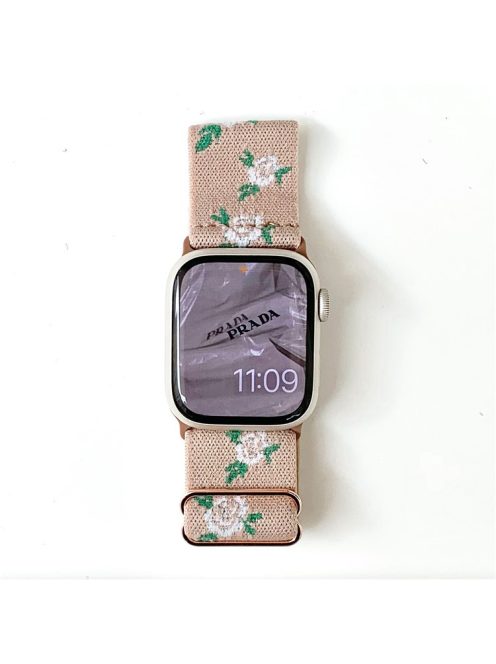 Watch Band for Apple Watch Series 10 42mm / 9 8 7 41mm / SE (2023) SE (2022) SE 6 5 4 40mm / 3 2 1 38mm Nylon Watch Strap - Green Leaf Rose