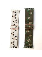 Watch Band for Apple Watch Series 10 42mm / 9 8 7 41mm / SE (2023) SE (2022) SE 6 5 4 40mm / 3 2 1 38mm Nylon Watch Strap - Green Leaf Rose