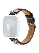 Watch Band for Apple Watch Series 10 42mm / 9 8 7 41mm / SE (2023) SE (2022) SE 6 5 4 40mm / 3 2 1 38mm PU Leather Watch Strap with Flower Rivets - Black