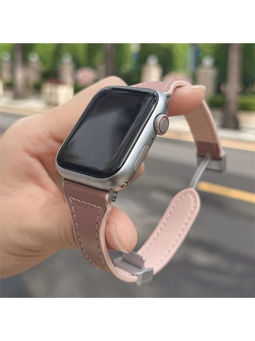 Watch Band for Apple Watch Series 10 42mm / 9 8 7 41mm / SE (2023) SE (2022) SE 6 5 4 40mm / 3 2 1 38mm Soft Leather Wrist Strap - Rose Pink