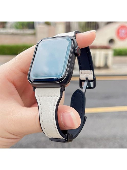 Watch Band for Apple Watch Series 10 42mm / 9 8 7 41mm / SE (2023) SE (2022) SE 6 5 4 40mm / 3 2 1 38mm Soft Leather Wrist Strap - White