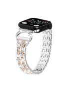 Watch Band for Apple Watch Series 10 42mm / 9 8 7 41mm / SE (2023) SE (2022) SE 6 5 4 40mm / 3 2 1 38mm Stainless Steel Rhinestone Decor 5-Bead Strap - Silver+Rose Gold