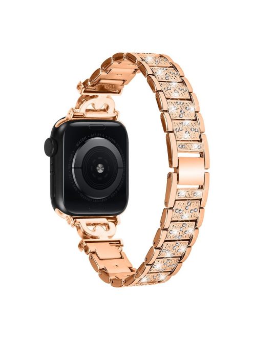 Watch Band for Apple Watch Series 10 42mm / 9 8 7 41mm / SE (2023) SE (2022) SE 6 5 4 40mm / 3 2 1 38mm Stainless Steel Rhinestone Decor Watch Strap - Rose Gold