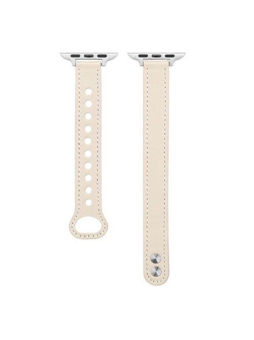 Watch Band for Apple Watch Series 10 42mm / 9 8 7 41mm / SE (2023) SE (2022) SE 6 5 4 40mm / 3 2 1 38mm Watch Strap Genuine Cow Leather Band - Beige