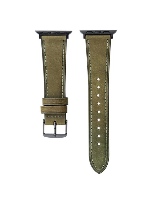 Watch Band for Apple Watch Series 10 42mm / 9 8 7 41mm / SE (2023) SE (2022) SE 6 5 4 40mm / 3 2 1 38mm Watch Strap Genuine Cow Leather Bracelet - Olive Green