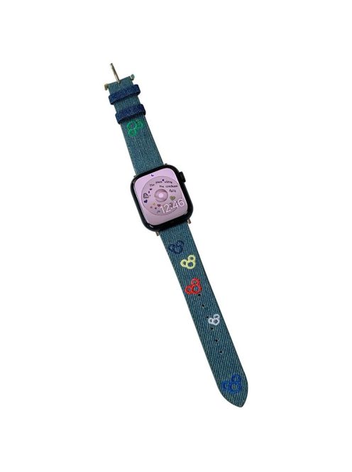 Watch Band for Apple Watch Series 10 42mm / 9 8 7 41mm / SE (2023) SE (2022) SE 6 5 4 40mm / 3 2 1 38mm Watchband Embroidery Watch Strap - Puppy Head Light Blue Denim