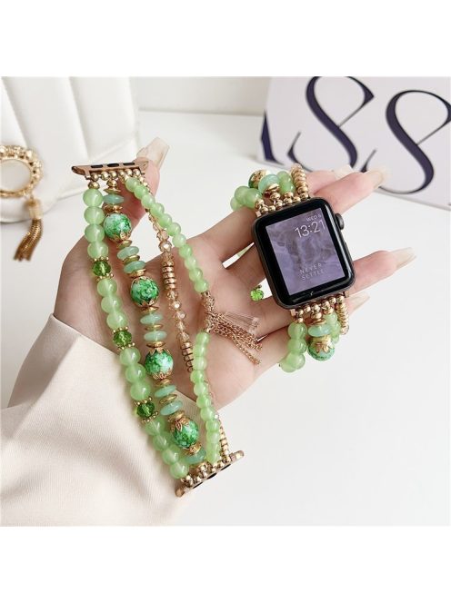 Watch Band for Apple Watch Series 10 42mm / 9 8 7 41mm / SE (2023) SE (2023) SE 6 5 4 40mm / 3 2 1 38mm Beaded Watch Strap with Tassel - Green