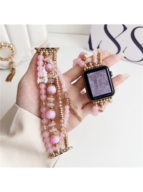 Watch Band for Apple Watch Series 10 42mm / 9 8 7 41mm / SE (2023) SE (2023) SE 6 5 4 40mm / 3 2 1 38mm Beaded Watch Strap with Tassel - Pink