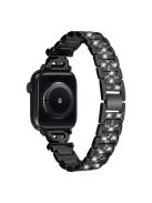 Watch Band for Apple Watch Series 10 46mm / Ultra 2 Ultra 49mm /  Series 9 8 7 45mm / 6 5 4 SE (2023) SE (2022) SE 44mm / 3 2 1 42mm , 3-Bead Rhinestone Decor Stainless Steel Strap - Black