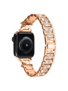 Watch Band for Apple Watch Series 10 46mm / Ultra 2 Ultra 49mm /  Series 9 8 7 45mm / 6 5 4 SE (2023) SE (2022) SE 44mm / 3 2 1 42mm , 3-Bead Rhinestone Decor Stainless Steel Strap - Rose Gold