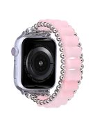 Watch Band for Apple Watch Series 10 46mm / Ultra 2 Ultra 49mm /  Series 9 8 7 45mm / 6 5 4 SE (2023) SE (2022) SE 44mm / 3 2 1 42mm , Bamboo Shaped Resin Bracelet Jewelry Wristband - Silver / Pink