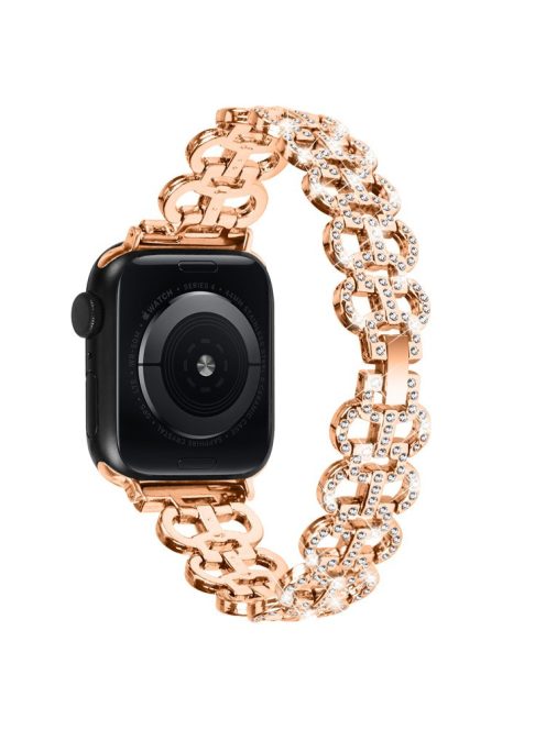 Watch Band for Apple Watch Series 10 46mm / Ultra 2 Ultra 49mm /  Series 9 8 7 45mm / 6 5 4 SE (2023) SE (2022) SE 44mm / 3 2 1 42mm Rhinestone Decor Zinc Alloy Strap - Rose Gold