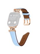 Watch Band for Apple Watch Series 10 46mm / Ultra 2 Ultra 49mm /  Series 9 8 7 45mm / 6 5 4 SE (2023) SE (2022) SE 44mm / 3 2 1 42mm Rhinestone M-Shape Connector Strap with Rose Gold Buckle - Blue