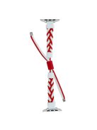 Watch Band for Apple Watch Series 10 46mm / Ultra 2 Ultra 49mm /  Series 9 8 7 45mm / 6 5 4 SE (2023) SE (2022) SE 44mm / 3 2 1 42mm Silicone Loop Braided Nylon Strap - White+Red