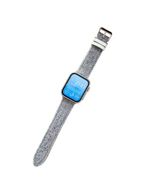 Watch Band for Apple Watch Series 10 46mm / Ultra 2 Ultra 49mm /  Series 9 8 7 45mm / 6 5 4 SE (2023) SE (2022) SE 44mm / 3 2 1 42mm Winter Furry Nylon Strap - Blue+Grey