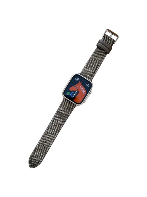 Watch Band for Apple Watch Series 10 46mm / Ultra 2 Ultra 49mm /  Series 9 8 7 45mm / 6 5 4 SE (2023) SE (2022) SE 44mm / 3 2 1 42mm Winter Furry Nylon Strap - Grey+Green