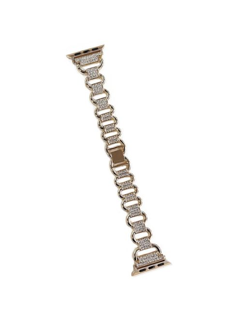 Watch Strap for Apple Watch Series 10 42mm / 9 8 7 41mm / SE (2023) SE (2022) SE 6 5 4 40mm / 3 2 1 38mm AW Hollow Metal Watchband Rhinestone Decor Watch Strap - Gold