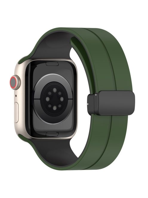 Watch Strap for Apple Watch Series 10 42mm / 9 8 7 41mm / SE (2023) SE (2022) SE 6 5 4 40mm / 3 2 1 38mm Bi-Color Silicone Magnetic Buckle Wrist Band - Army Green / Black