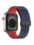 Watch Strap for Apple Watch Series 10 42mm / 9 8 7 41mm / SE (2023) SE (2022) SE 6 5 4 40mm / 3 2 1 38mm Bi-Color Silicone Magnetic Buckle Wrist Band - Midnight Blue / Red