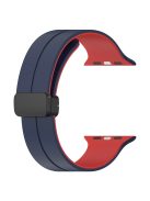 Watch Strap for Apple Watch Series 10 42mm / 9 8 7 41mm / SE (2023) SE (2022) SE 6 5 4 40mm / 3 2 1 38mm Bi-Color Silicone Magnetic Buckle Wrist Band - Midnight Blue / Red