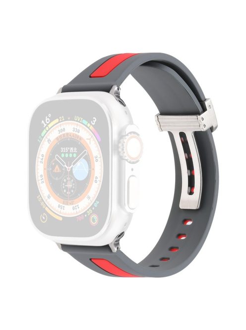 Watch Strap for Apple Watch Series 10 42mm / 9 8 7 41mm / SE (2023) SE (2022) SE 6 5 4 40mm / 3 2 1 38mm Bi-Color Silicone Watch Band with Buckle - Grey / Red