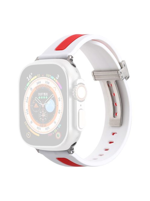 Watch Strap for Apple Watch Series 10 42mm / 9 8 7 41mm / SE (2023) SE (2022) SE 6 5 4 40mm / 3 2 1 38mm Bi-Color Silicone Watch Band with Buckle - White / Red