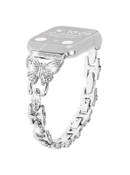 Watch Strap for Apple Watch Series 10 42mm / 9 8 7 41mm / SE (2023) SE (2022) SE 6 5 4 40mm / 3 2 1 38mm Butterfly Rhinestone Decor Stainless Steel Wristband - Silver