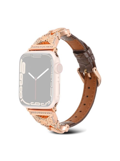 Watch Strap for Apple Watch Series 10 42mm / 9 8 7 41mm / SE (2023) SE (2022) SE 6 5 4 40mm / 3 2 1 38mm Butterfly Watch Band - Tan / Rose Gold Buckle