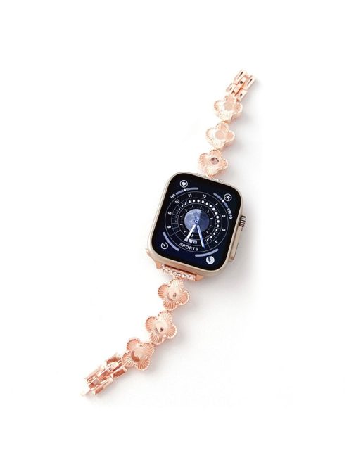 Watch Strap for Apple Watch Series 10 42mm / 9 8 7 41mm / SE (2023) SE (2022) SE 6 5 4 40mm / 3 2 1 38mm Clover Charm Watch Bracelet Metal Watchband - Pink