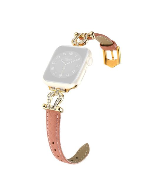 Watch Strap for Apple Watch Series 10 42mm / 9 8 7 41mm / SE (2023) SE (2022) SE 6 5 4 40mm / 3 2 1 38mm Cowhide Leather Band - Bean Pink / Gold Buckle