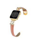 Watch Strap for Apple Watch Series 10 42mm / 9 8 7 41mm / SE (2023) SE (2022) SE 6 5 4 40mm / 3 2 1 38mm Cowhide Leather Band - Bean Pink / Gold Buckle